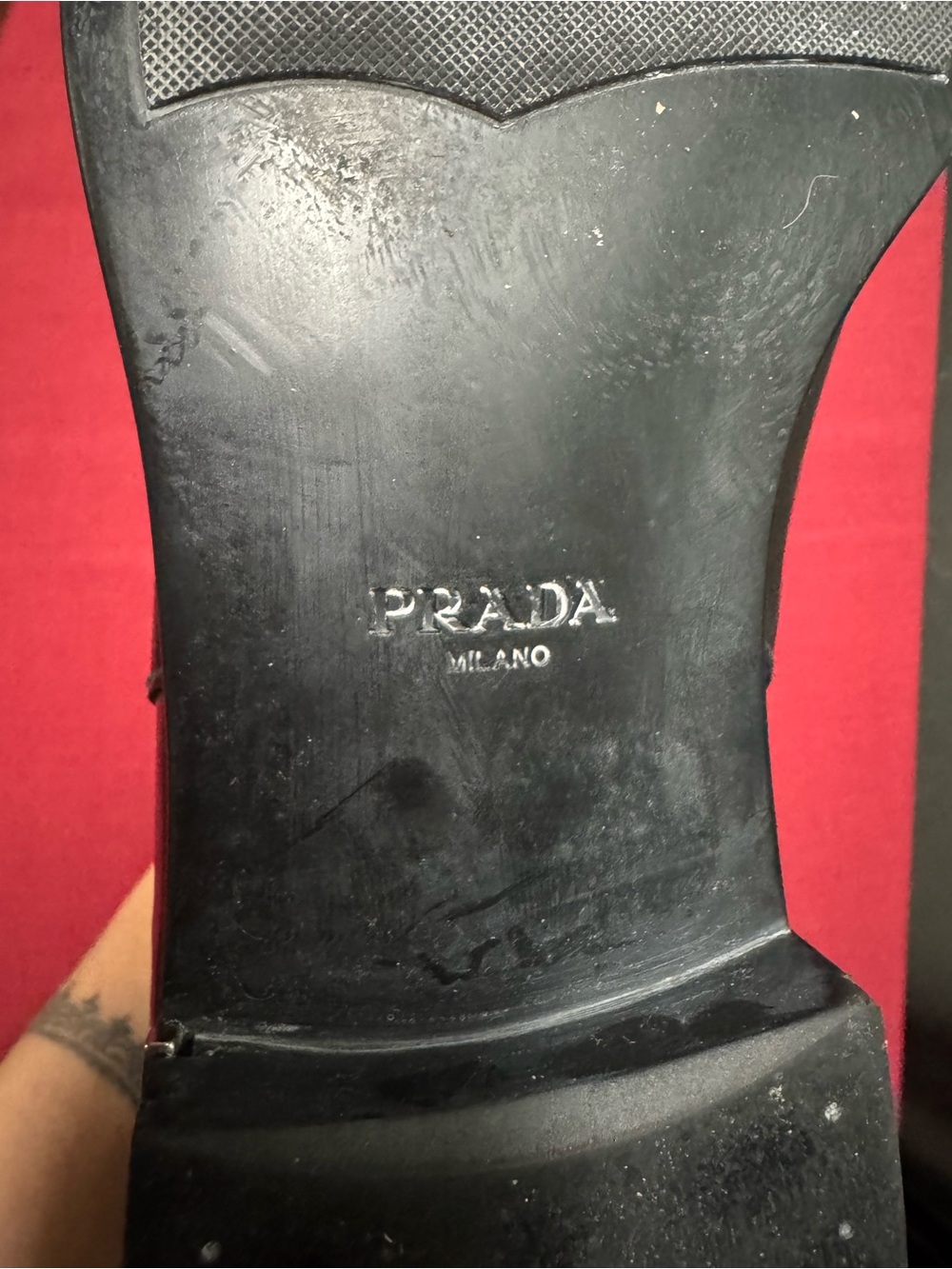 Prada Black Leather Slip-On with Gold Logo - Picture 10 of 16